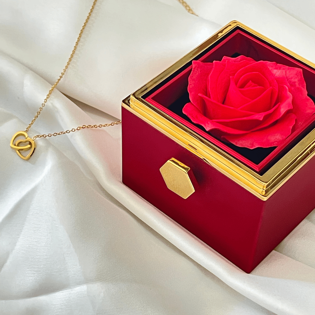 Colar Dois Corações + Caixa Rotativa de Brinde