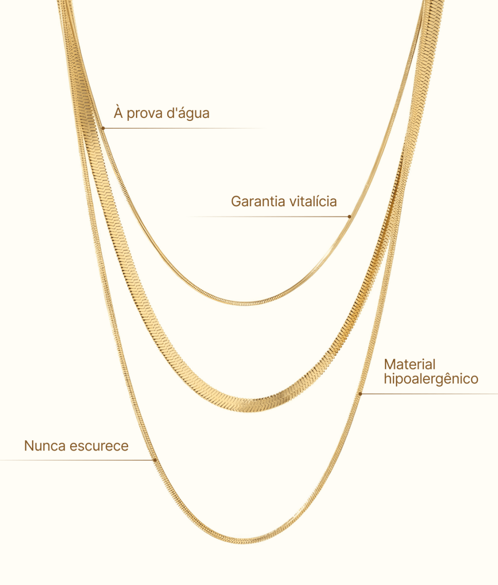 Colar Georgina Trio Camadas Malha Banhado em Ouro 18K