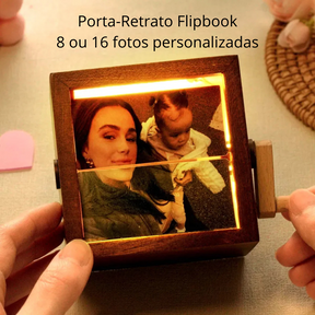 Porta-Retrato Flipbook Personalizado com Luz – Álbum Mecânico de Manivela