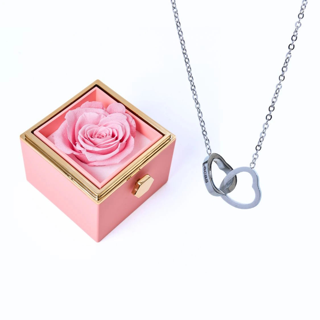 Colar Dois Corações + Caixa Rotativa de Brinde